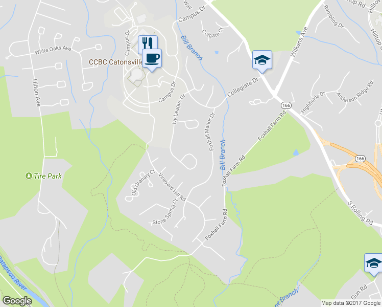 map of restaurants, bars, coffee shops, grocery stores, and more near 6025 Ivy League Drive in Catonsville