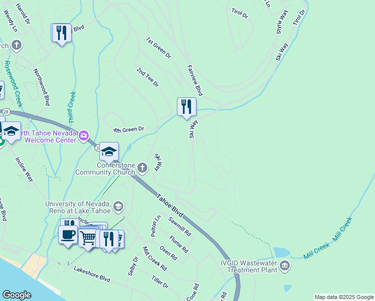 map of restaurants, bars, coffee shops, grocery stores, and more near 1134 Lucerne Way in Incline Village