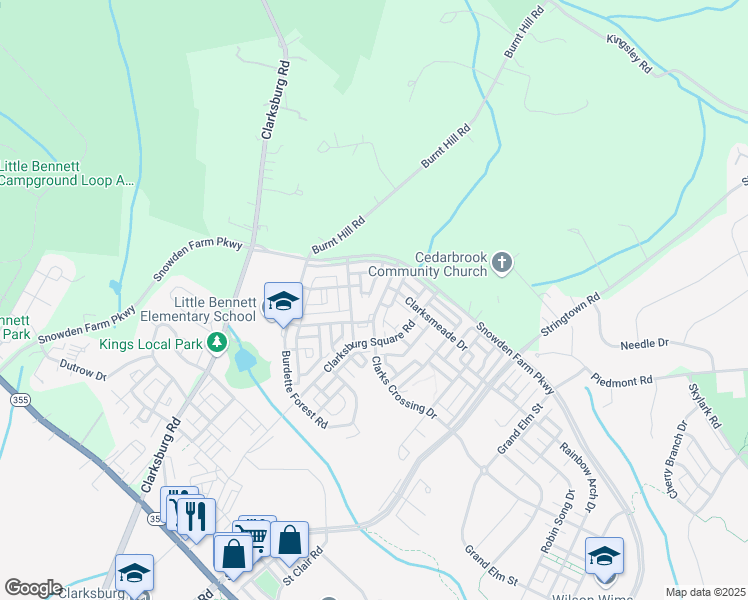 map of restaurants, bars, coffee shops, grocery stores, and more near 12926 Clarks Crossing Drive in Clarksburg
