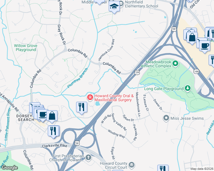 map of restaurants, bars, coffee shops, grocery stores, and more near 5320 Dorsey Hall Drive in Ellicott City