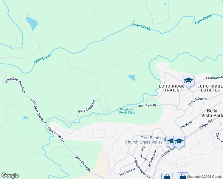 map of restaurants, bars, coffee shops, grocery stores, and more near 12459 Slate Creek Road in Nevada City
