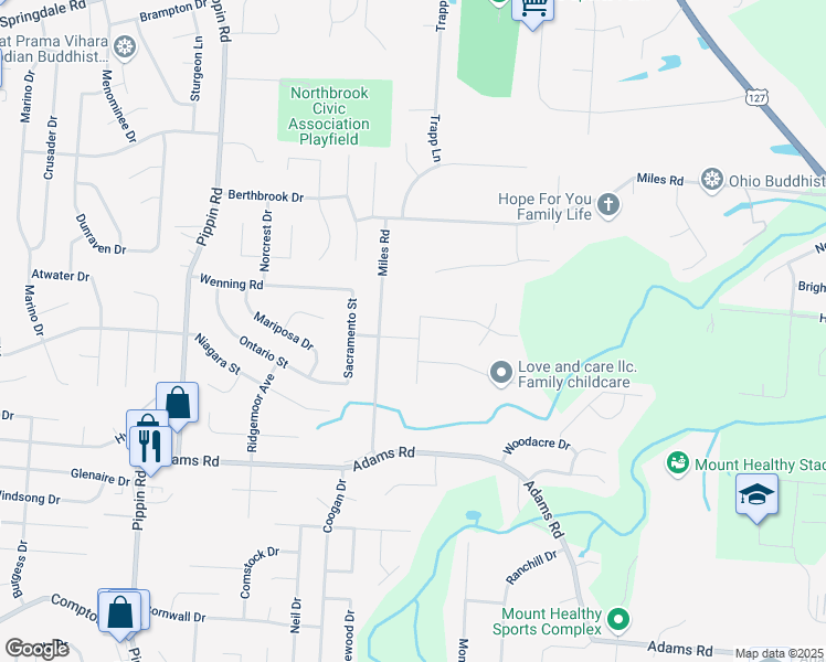 map of restaurants, bars, coffee shops, grocery stores, and more near 2364 Roxanna Drive in Cincinnati