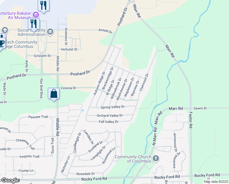 map of restaurants, bars, coffee shops, grocery stores, and more near 4656 Willowbrook Drive in Columbus