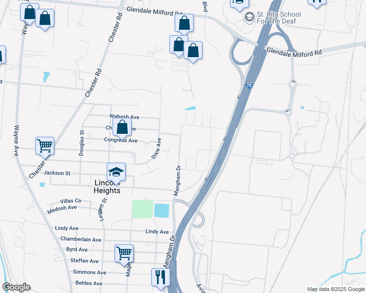 map of restaurants, bars, coffee shops, grocery stores, and more near 9932 Mangham Drive in Cincinnati