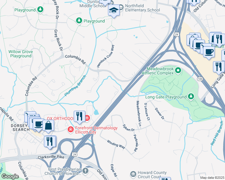 map of restaurants, bars, coffee shops, grocery stores, and more near 5330 Dorsey Hall Drive in Ellicott City