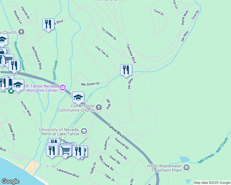 map of restaurants, bars, coffee shops, grocery stores, and more near 321 Ski Way in Incline Village