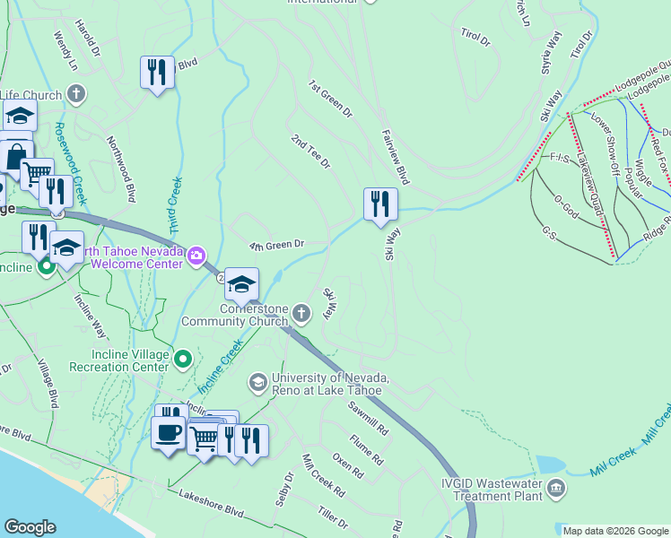 map of restaurants, bars, coffee shops, grocery stores, and more near 321 Ski Way in Incline Village