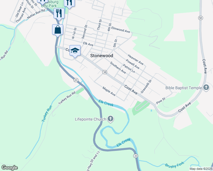 map of restaurants, bars, coffee shops, grocery stores, and more near 217 Maple Avenue in Stonewood