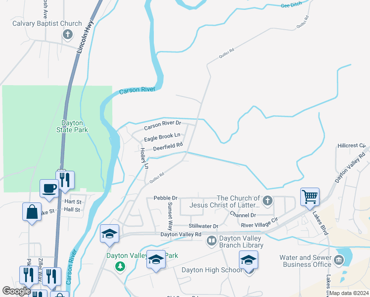 map of restaurants, bars, coffee shops, grocery stores, and more near 151 Deerfield Road in Dayton