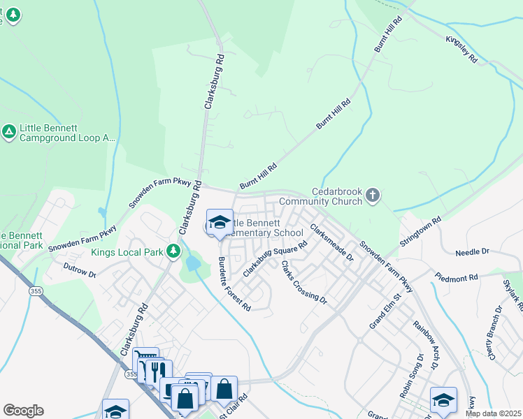 map of restaurants, bars, coffee shops, grocery stores, and more near 23940 Catawba Hill Dr in Clarksburg