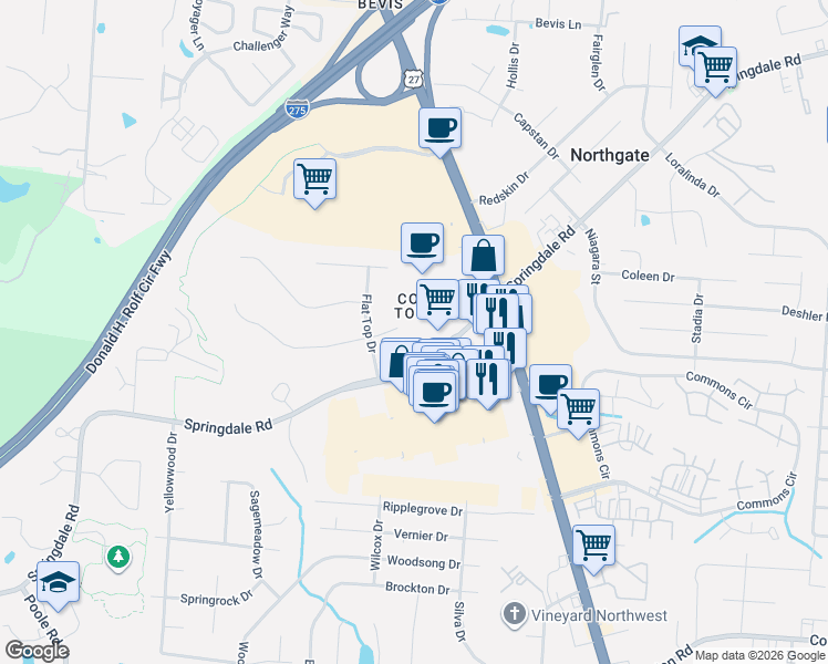 map of restaurants, bars, coffee shops, grocery stores, and more near 3705 Susanna Drive in Cincinnati