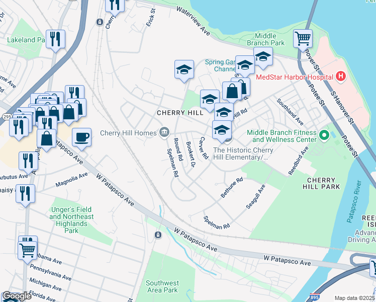map of restaurants, bars, coffee shops, grocery stores, and more near 2752 Bookert Drive in Baltimore