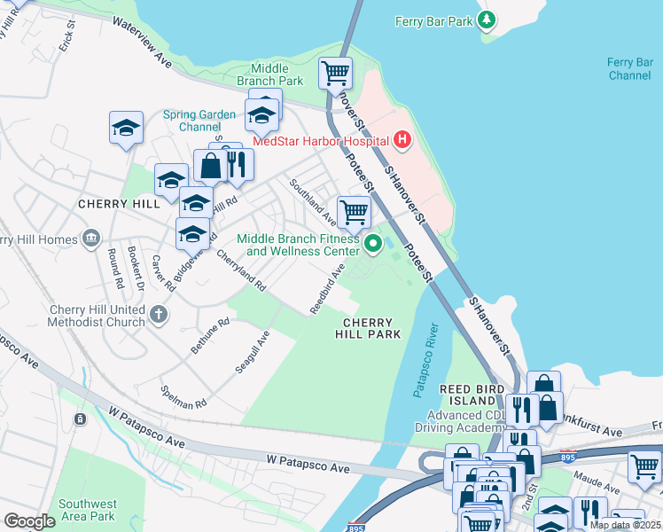 map of restaurants, bars, coffee shops, grocery stores, and more near 600 Reedbird Avenue in Baltimore