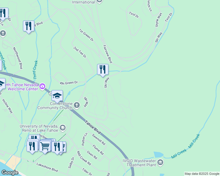 map of restaurants, bars, coffee shops, grocery stores, and more near 1134 Lucerne Way in Incline Village