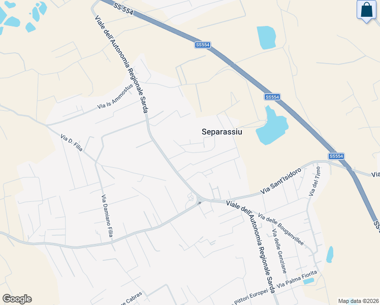 map of restaurants, bars, coffee shops, grocery stores, and more near 8 Via del Pesco Fiorito in Separassiu