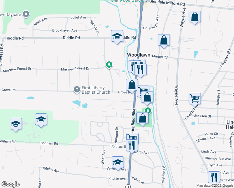 map of restaurants, bars, coffee shops, grocery stores, and more near 40 West Leslie Avenue in Cincinnati