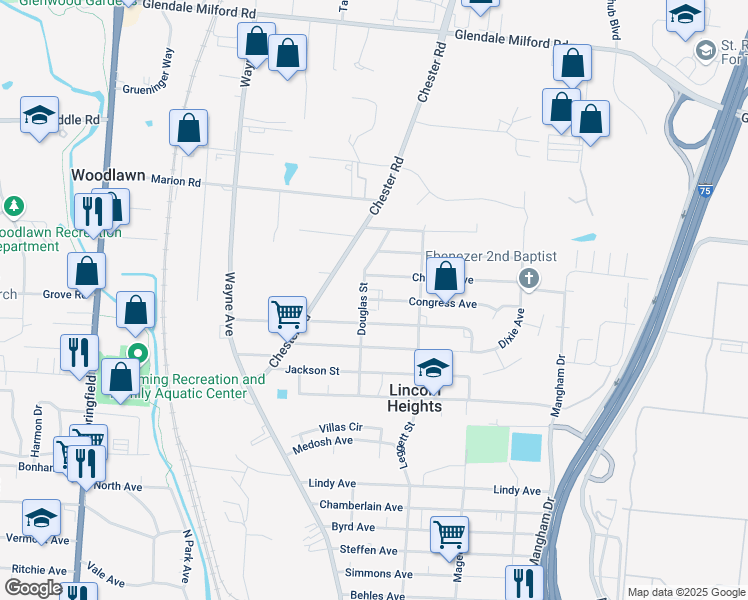 map of restaurants, bars, coffee shops, grocery stores, and more near 901 Congress Avenue in Cincinnati