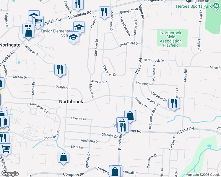 map of restaurants, bars, coffee shops, grocery stores, and more near 9714 Gibralter Drive in Cincinnati