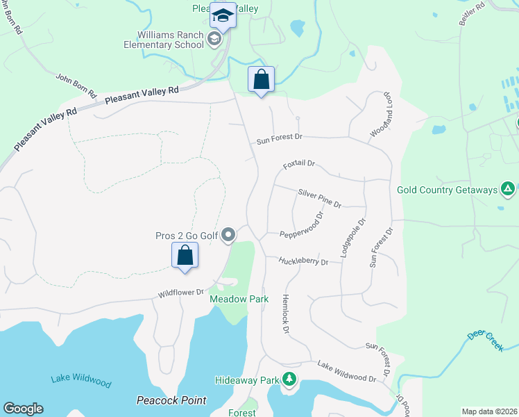 map of restaurants, bars, coffee shops, grocery stores, and more near 18050 Foxtail Drive in Penn Valley