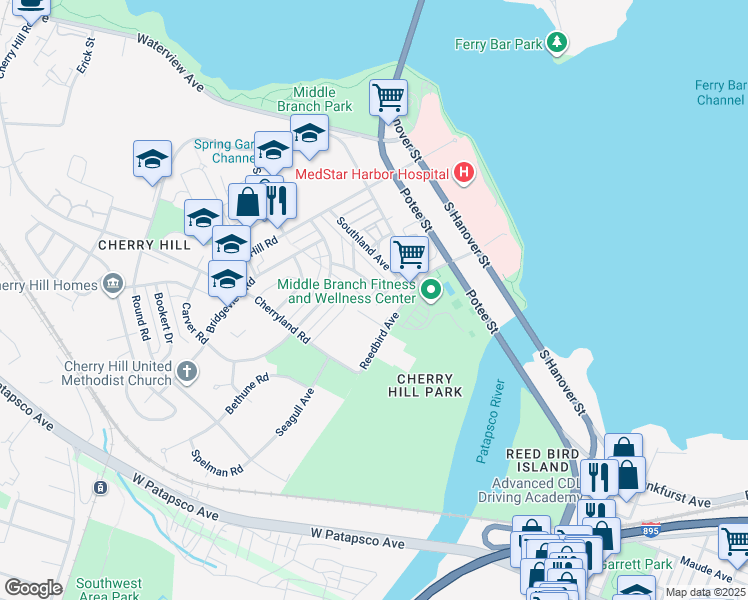 map of restaurants, bars, coffee shops, grocery stores, and more near 510 Seagull Avenue in Baltimore