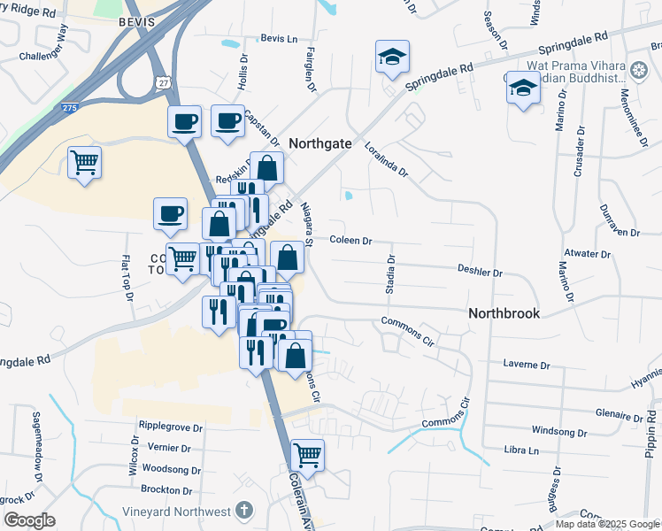 map of restaurants, bars, coffee shops, grocery stores, and more near 3389 Deshler Drive in Cincinnati