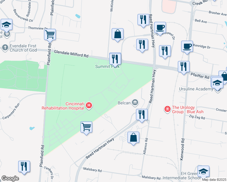 map of restaurants, bars, coffee shops, grocery stores, and more near 4420 Carver Woods Drive in Cincinnati