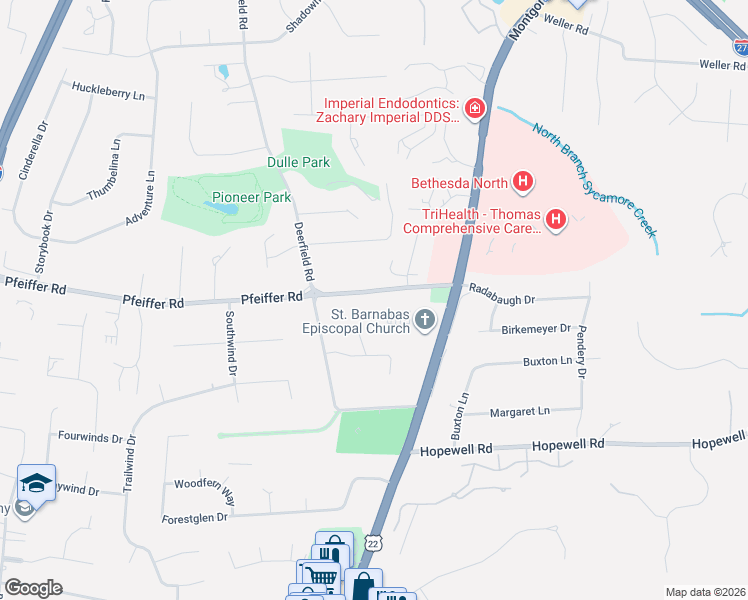 map of restaurants, bars, coffee shops, grocery stores, and more near 10399 Stone Court in Cincinnati