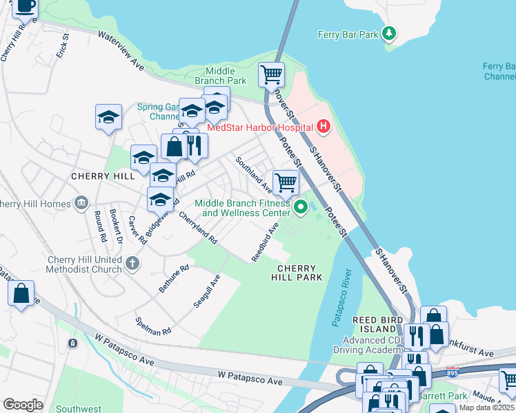 map of restaurants, bars, coffee shops, grocery stores, and more near 3062 Ascension Street in Baltimore