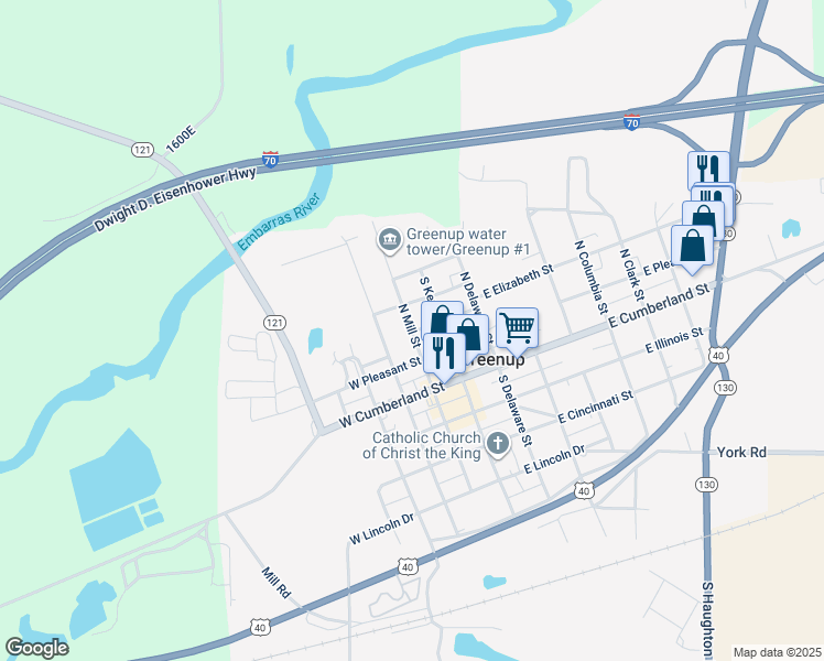 map of restaurants, bars, coffee shops, grocery stores, and more near 302 North Mill Street in Greenup