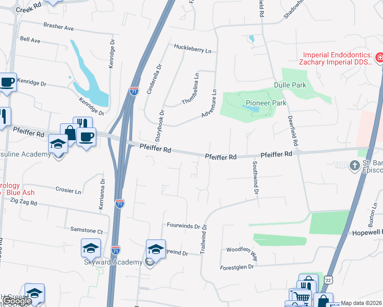 map of restaurants, bars, coffee shops, grocery stores, and more near Pfeiffer Road in Cincinnati