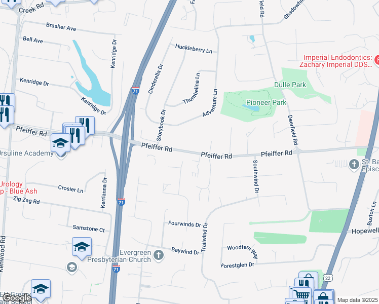 map of restaurants, bars, coffee shops, grocery stores, and more near 7340 Pfeiffer Road in Cincinnati