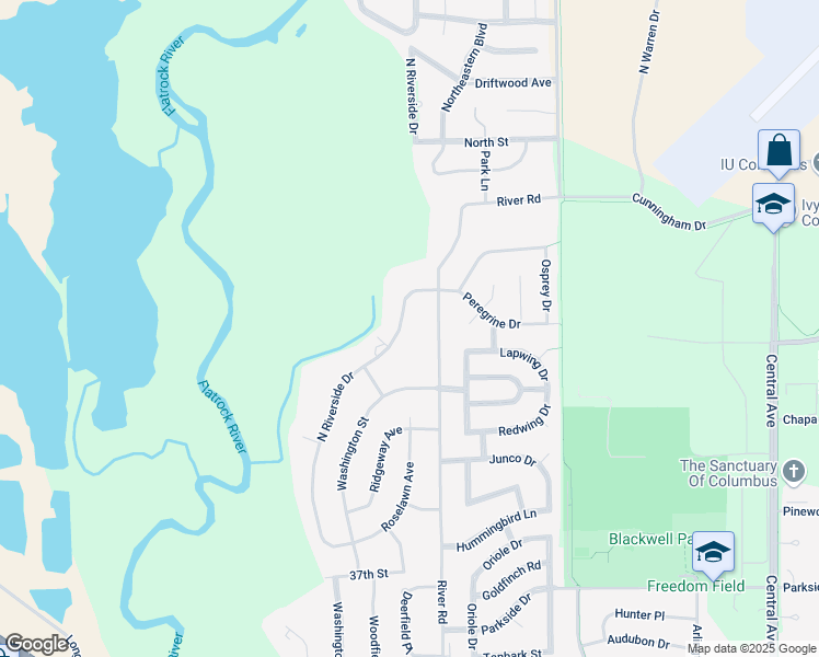 map of restaurants, bars, coffee shops, grocery stores, and more near 4385 North Riverside Drive in Columbus