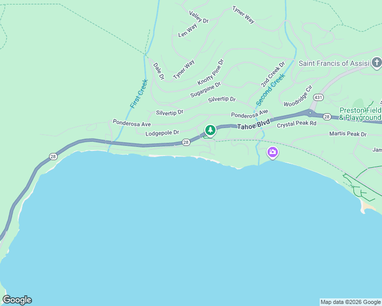 map of restaurants, bars, coffee shops, grocery stores, and more near 525 Lakeshore Boulevard in Incline Village