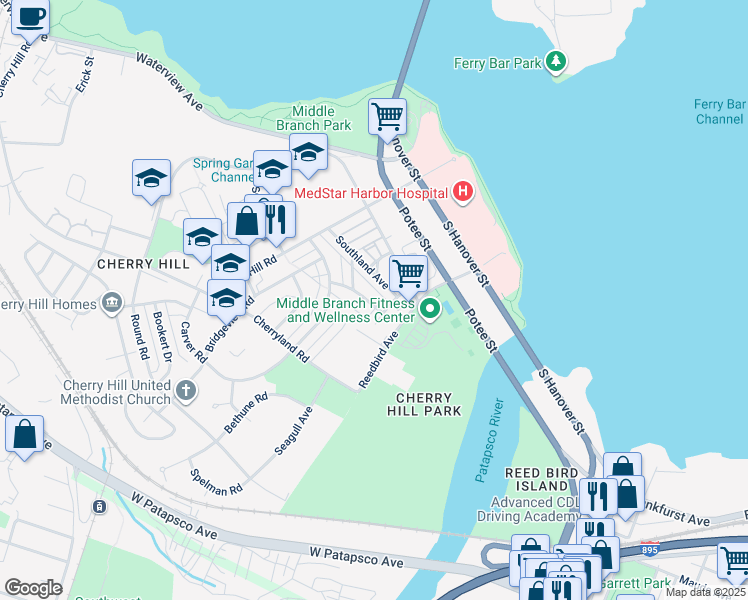 map of restaurants, bars, coffee shops, grocery stores, and more near 3051 Ascension Street in Baltimore