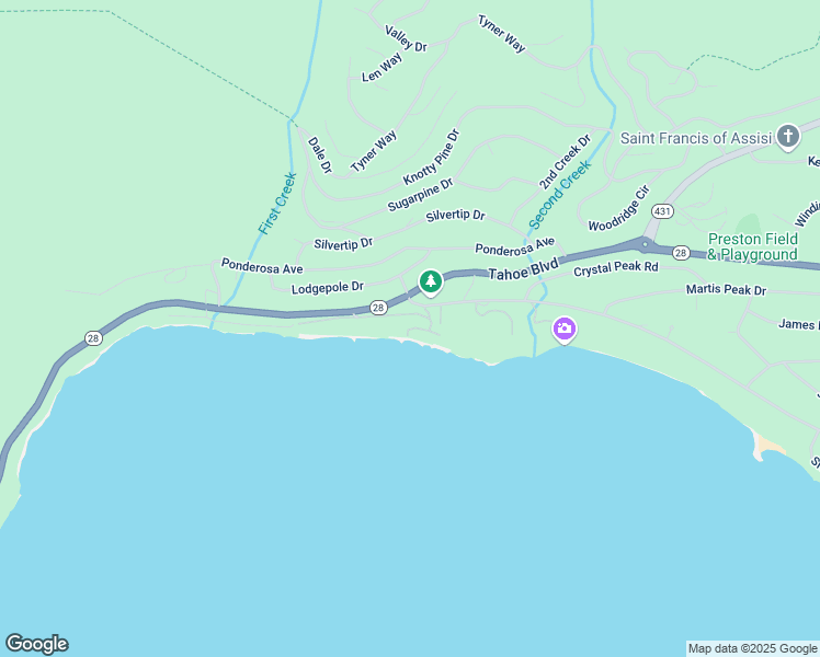 map of restaurants, bars, coffee shops, grocery stores, and more near 557 Lakeshore Boulevard in Incline Village