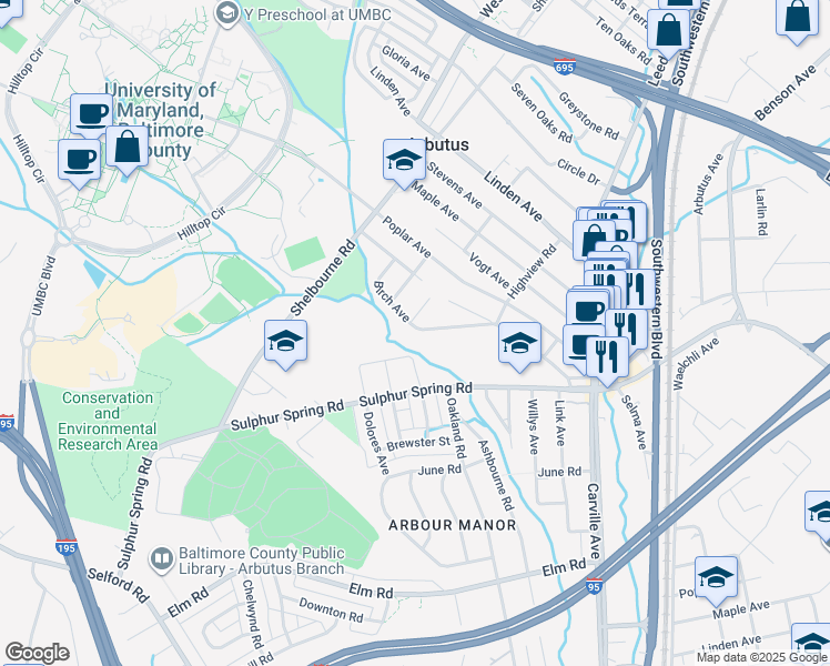 map of restaurants, bars, coffee shops, grocery stores, and more near 1237 Birch Avenue in Halethorpe