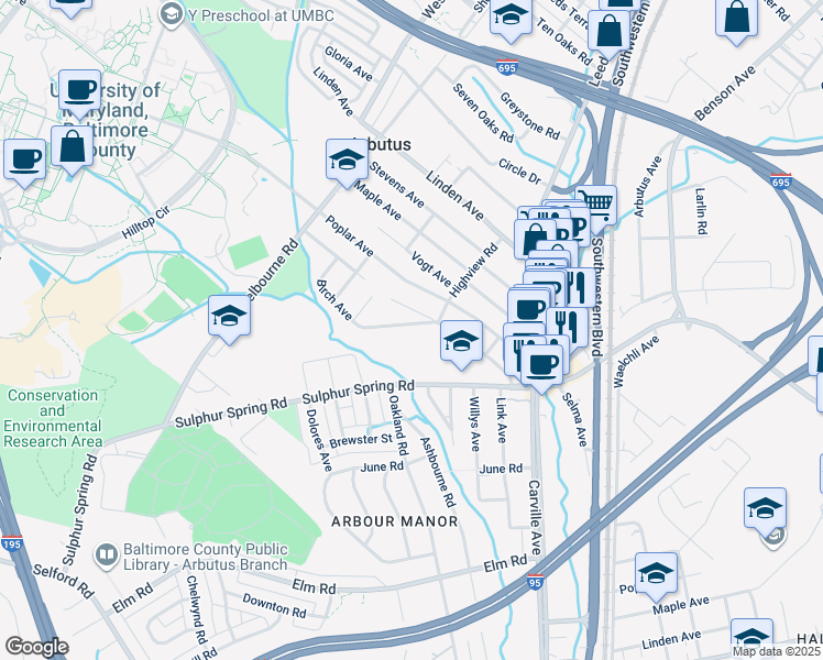 map of restaurants, bars, coffee shops, grocery stores, and more near 1263 Birch Avenue in Arbutus