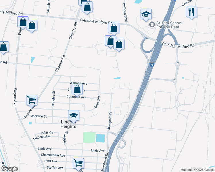 map of restaurants, bars, coffee shops, grocery stores, and more near 1422 Wabash Avenue in Cincinnati
