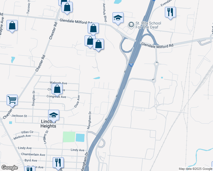map of restaurants, bars, coffee shops, grocery stores, and more near 1700 Wabash Avenue in Cincinnati