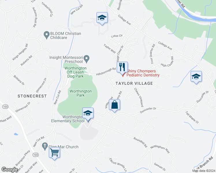 map of restaurants, bars, coffee shops, grocery stores, and more near 8111 Alloway Court in Ellicott City