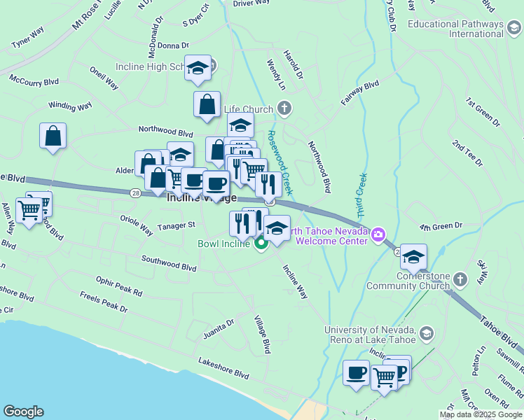 map of restaurants, bars, coffee shops, grocery stores, and more near 931 Tahoe Boulevard in Incline Village