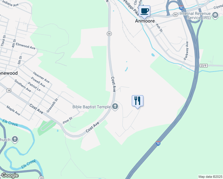 map of restaurants, bars, coffee shops, grocery stores, and more near 2-6 Crestview Cir in Stonewood