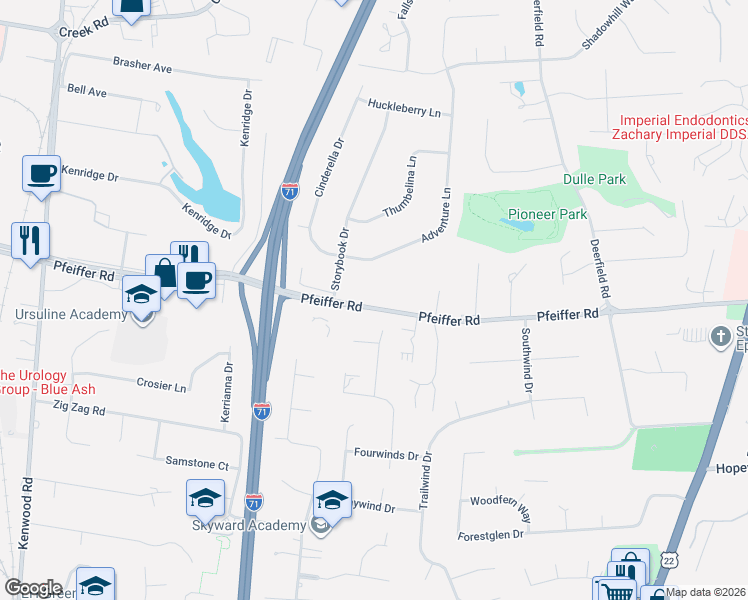 map of restaurants, bars, coffee shops, grocery stores, and more near 7100 Pfeiffer Road in Cincinnati