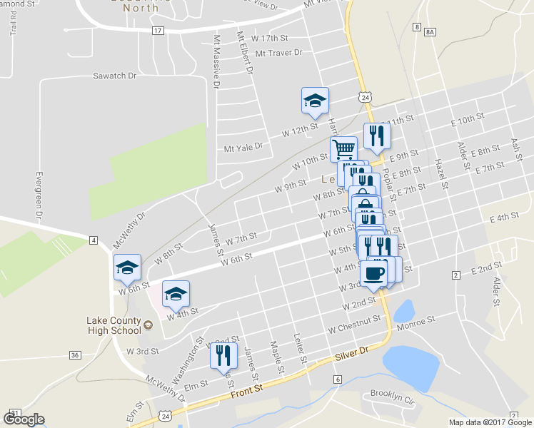 map of restaurants, bars, coffee shops, grocery stores, and more near 329 West 8th Street in Leadville