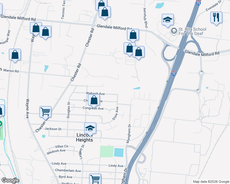 map of restaurants, bars, coffee shops, grocery stores, and more near 1311 Wabash Avenue in Cincinnati