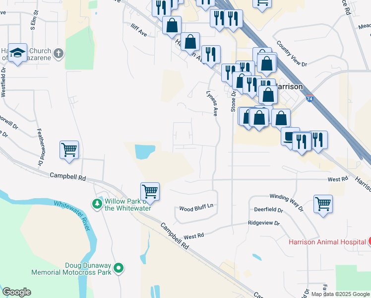 map of restaurants, bars, coffee shops, grocery stores, and more near 382 Legacy Way in Harrison