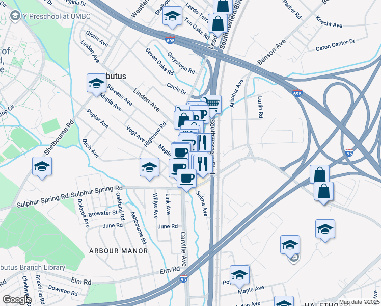 map of restaurants, bars, coffee shops, grocery stores, and more near 1332 Stevens Avenue in Arbutus