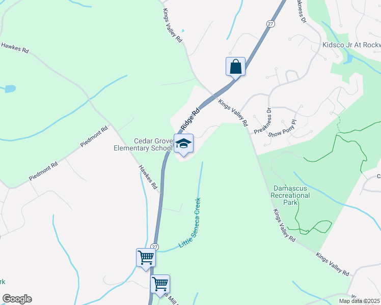 map of restaurants, bars, coffee shops, grocery stores, and more near 24001 Ridge Road in Germantown