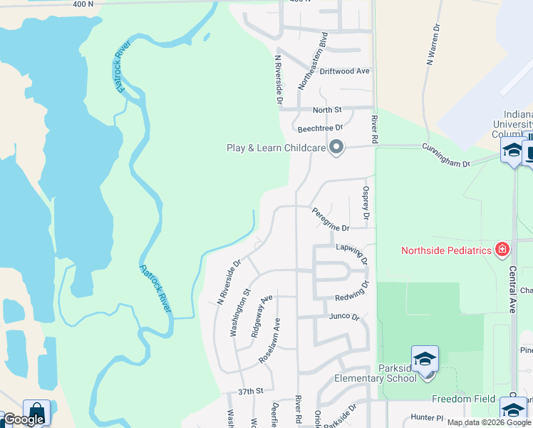 map of restaurants, bars, coffee shops, grocery stores, and more near 4385 North Riverside Drive in Columbus