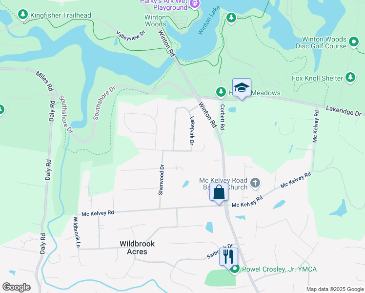 map of restaurants, bars, coffee shops, grocery stores, and more near 961 Lakeshore Drive in Cincinnati